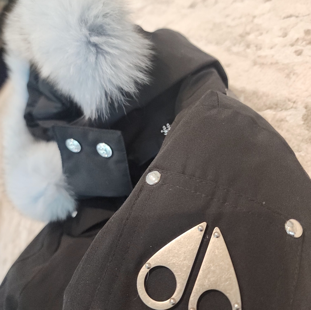 Moose Knucklers Toddler Black Jacket with Powder Blue Authentic Fox Fur Hood - Picture 7 of 7